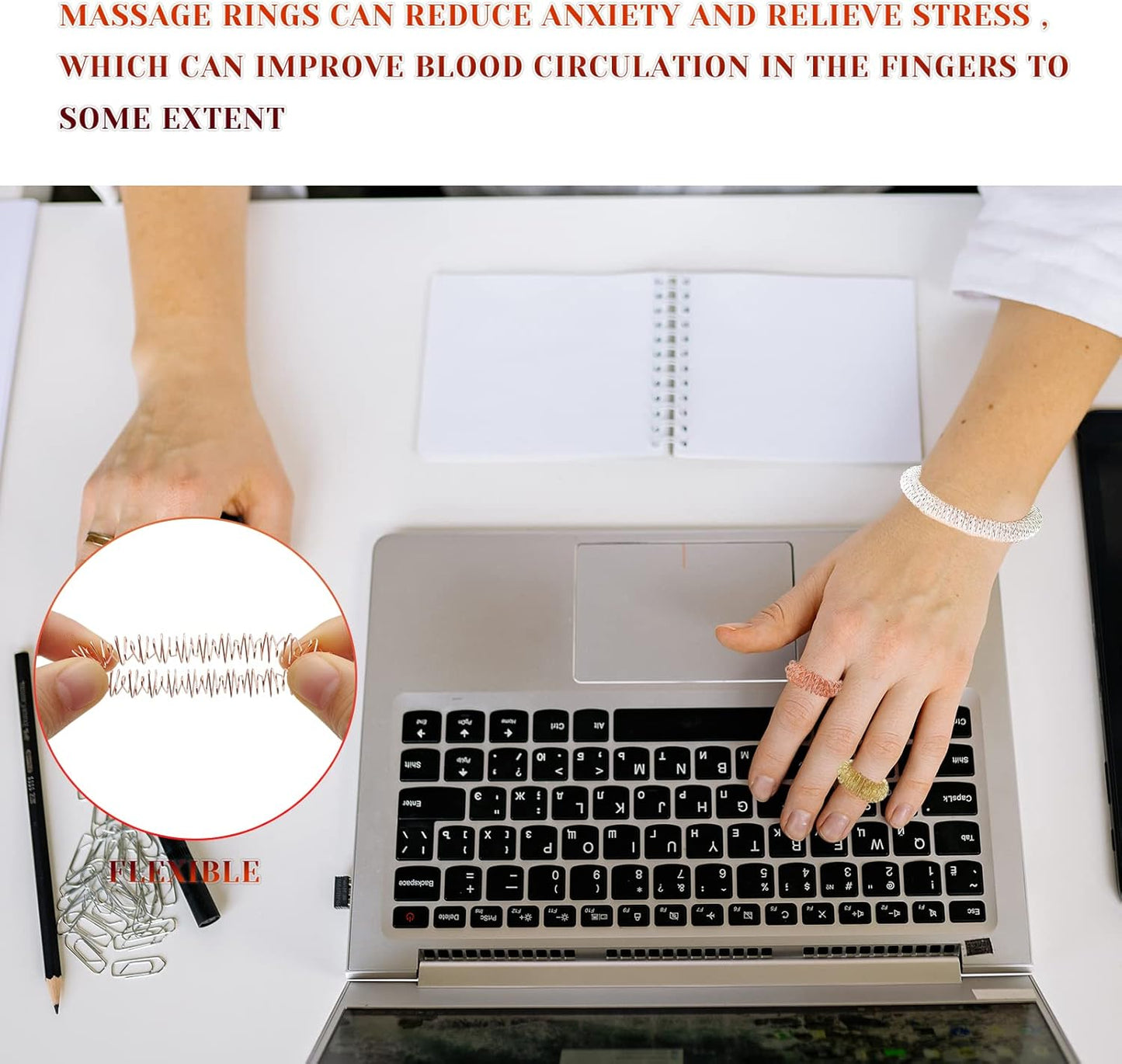 12 Pieces Fidget Rings and Fidget Bracelet Acupressure Rings Sensory Rings Trichotillomania Fidget Toys Spike Ring Fidget Stress Relief Toys Set for Adults, Silent Stress Reducer