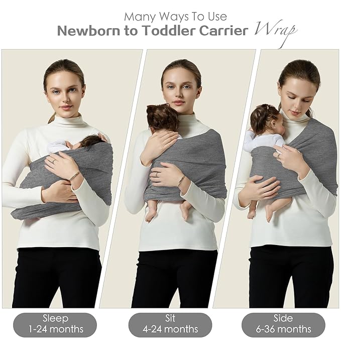 Baby Wraps Carrier, Baby Carrier Wrap Baby Wearing Wrap Newborn Wrap Carrier(7-30lbs), Baby Sling, Baby Carrier Sling for Newborn and Infant, Grey