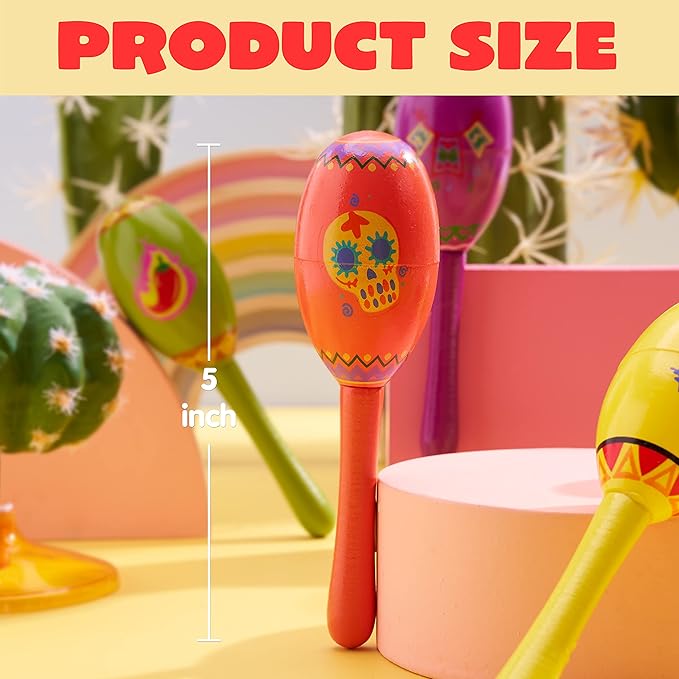 JOYIN 24 Pcs Cinco De Mayo Mini Wooden Maracas Musical Fun Party Favors for Birthday Party Favors, Mexican Fiesta Decorations, Luau Photo Props, Carnivals Event, Taco Tuesday