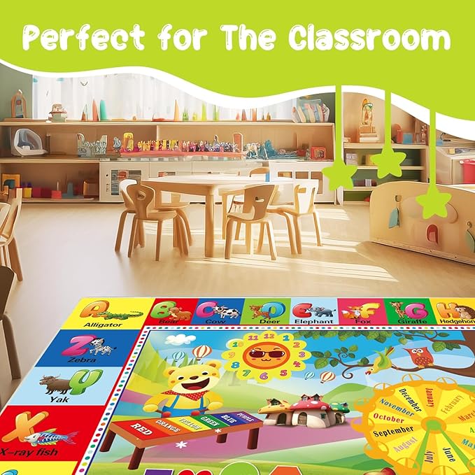 ABC Rug for Kids Room, ABC Mats for Floor Toddlers, Alphabet Play Mat Elementary Preschool Kid's Rugs wtih ABC, Numbers, Animals - (59X39.4 Inches)