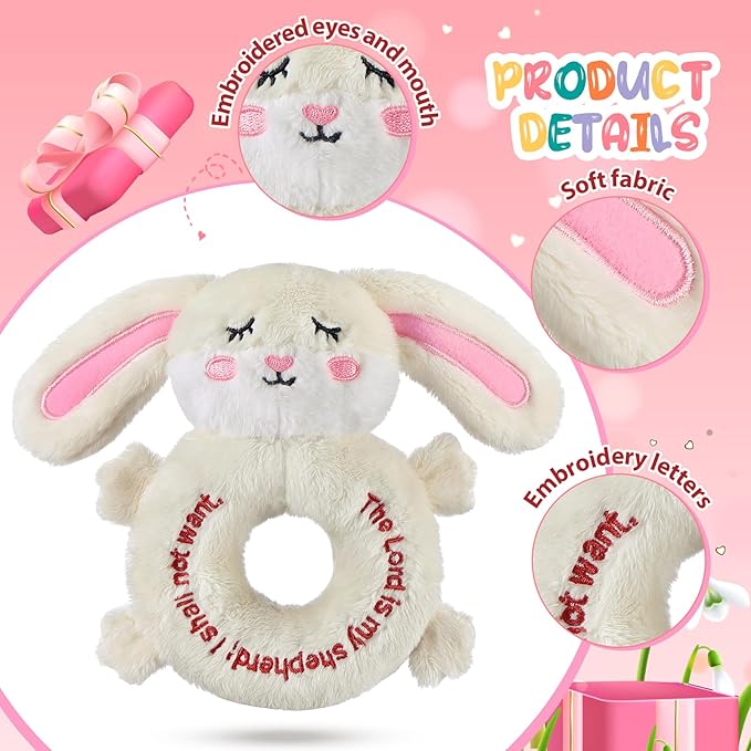 Karenhi Bunny Stuffed Animal Little Rabbit Stuffed Animal Baptism Christening Gift for Girls Praying Baptism Soft Rabbit Plush Snuggle Religious God's Bunny with Embroidered Baby Shower Nursery Decor