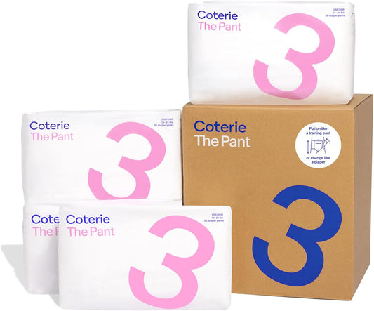 Coterie The Pant, Size 3, Pull Up Style Diapers for Sensitive Skin, Hypoallergenic, Super Absorbent Overnight Leak Protection, 12/24 M (14-24 lbs) 144 Count