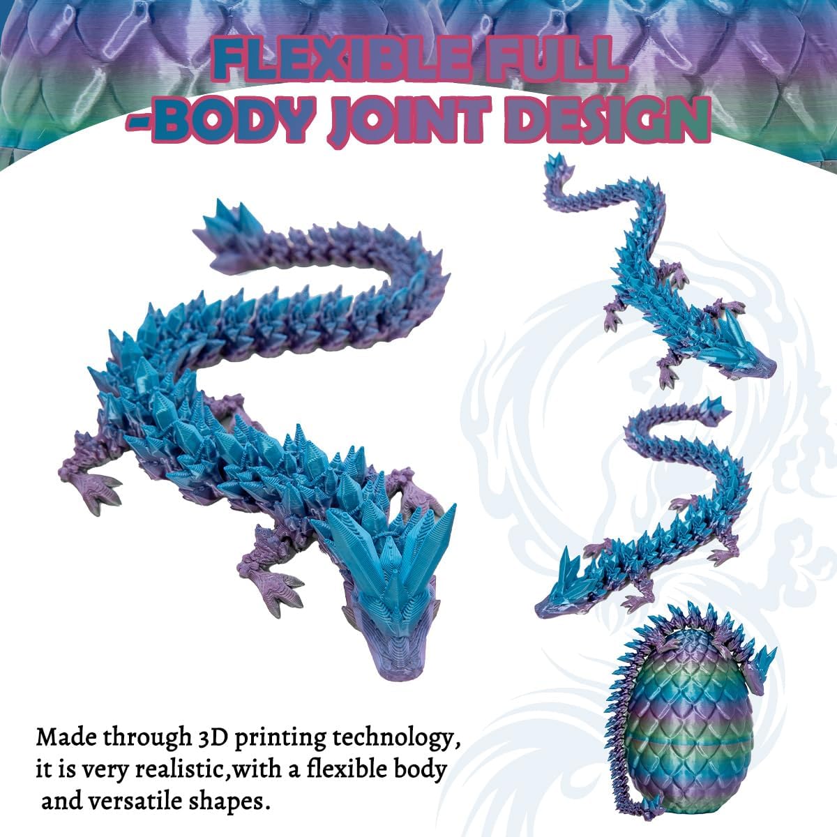 3D Printed Dragon Eggs with Dragon Inside, 12In Rainbow Dragon Egg Fidget Toy, Executive Desk Articulated Dragon Toy, Home Office Decor