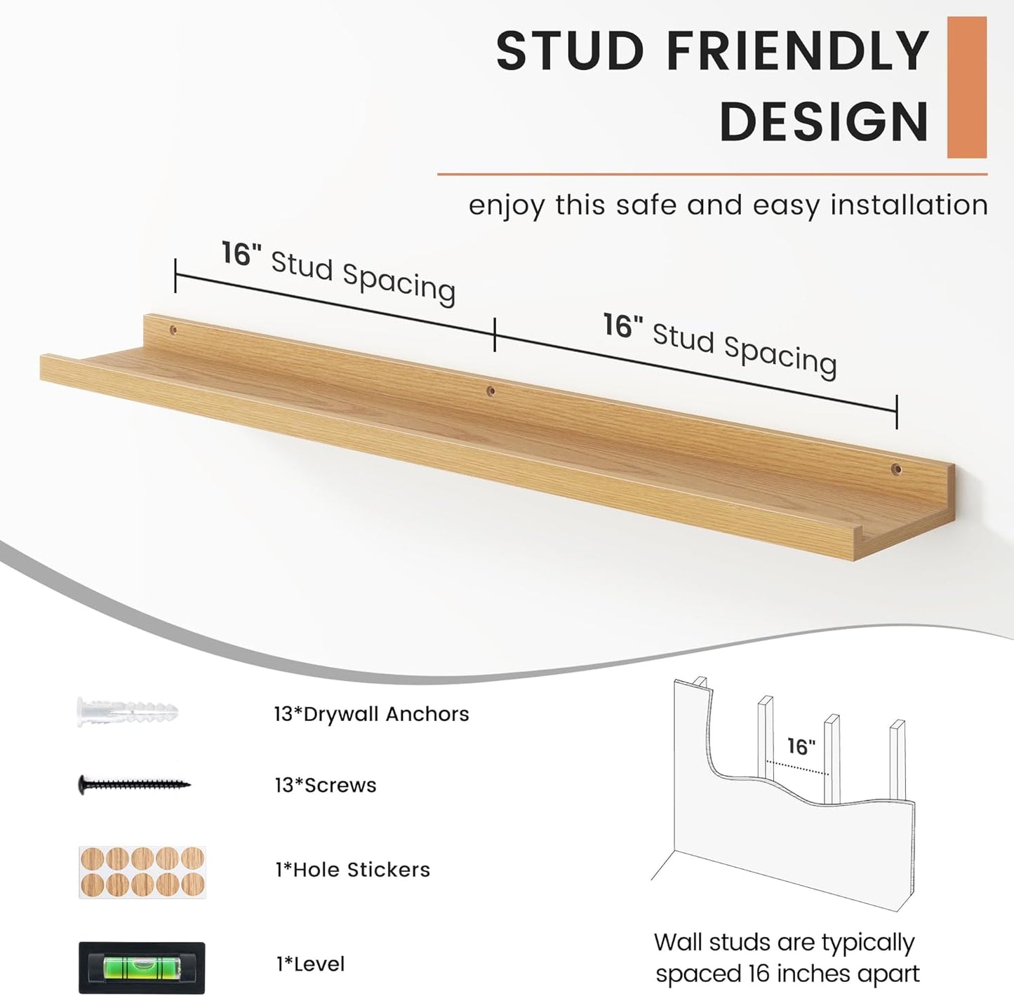 Floating Picture Ledge Shelves Set of 4, 36 Inch Shelves with Lip - Large Nursery Book Shelf for Toys Storage, Kids Bookshelf - Wall Mounted Living Room Bedroom Decor Frames