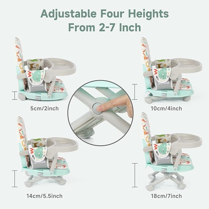 YOLEO Baby High Chair Booster Seat for Dining Table, Adjustable Height Travel Foldable High Chairs with Tray