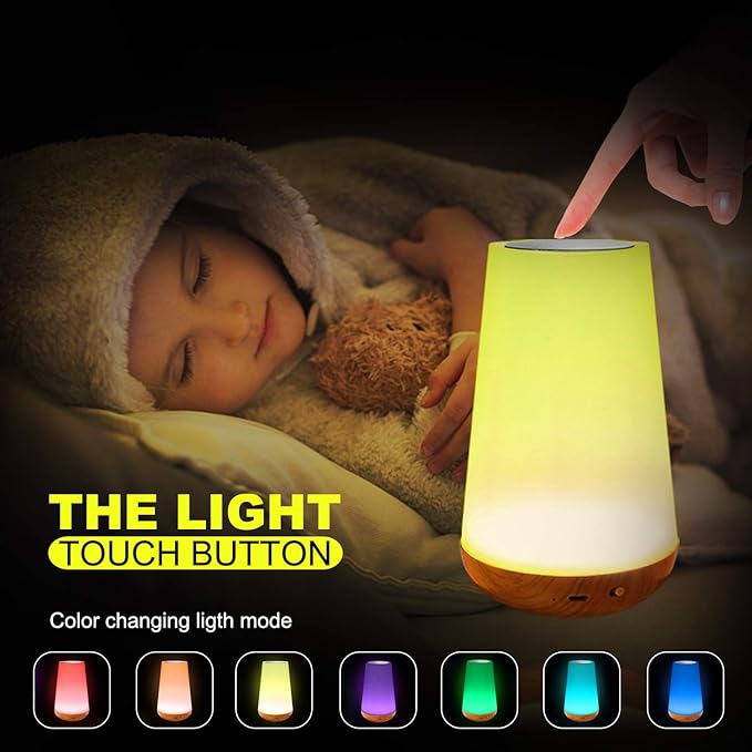 LED Night Light Touch Lamp Bedside Table Lamp for Kids Bedroom Rechargeable Dimmable with Remote Control Warm White Light RGB Color Changing