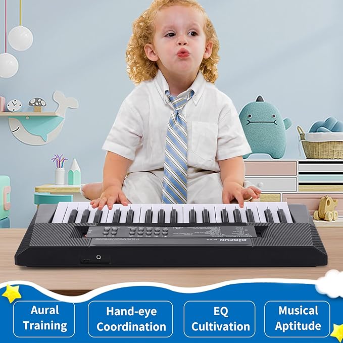 Kids Piano Keyboard, 37 Keys Portable Music Keyboard Early Learning Educational Electronic Music Piano Instrument Toys for 3 4 5 6 Year Old Boys and Girls (Black)