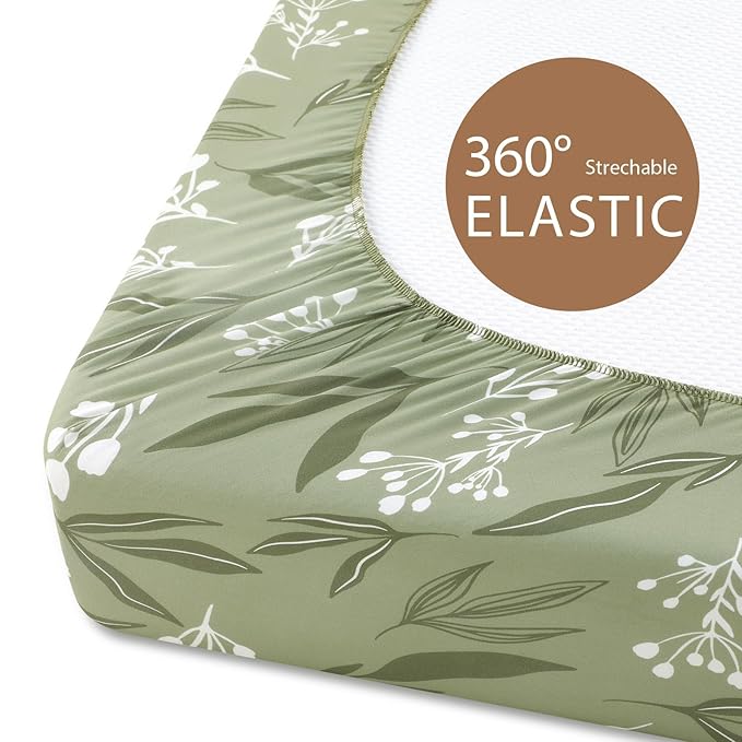 Baby Bassinet Sheets Girl Boy, Fitted Bassinet Sheet Set 3 Pack Bassinet Mattress Sheets Universal Fit for Rectangle, Round, Oval, Hourglass Mattress, Soft Breathable Green & Brown Fox