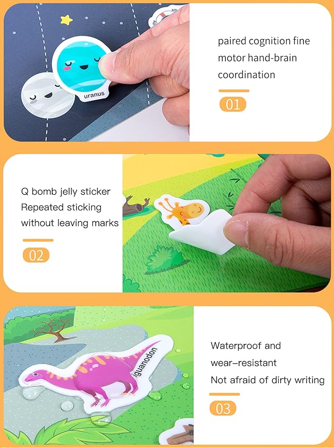 Jelly Reusable Sticker Books for Toddlers 1-3 2-4 Years, Portable Travel Toys Sticker Activity Book for Kids 2 3 4 Year Old Girls Boys (Animals)