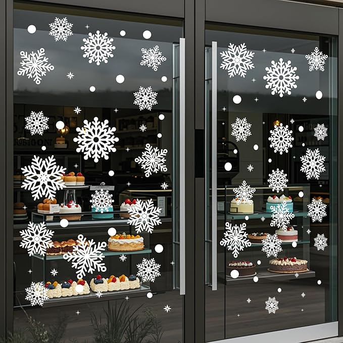 Christmas Window Static Cling Sticker, Snowflake Stickers Christmas Decorations, Waterproof Double-Sided Printed Xmas Window Clings Decals, Winter Stickers for Windows/Mirror/Fridge 3sheets