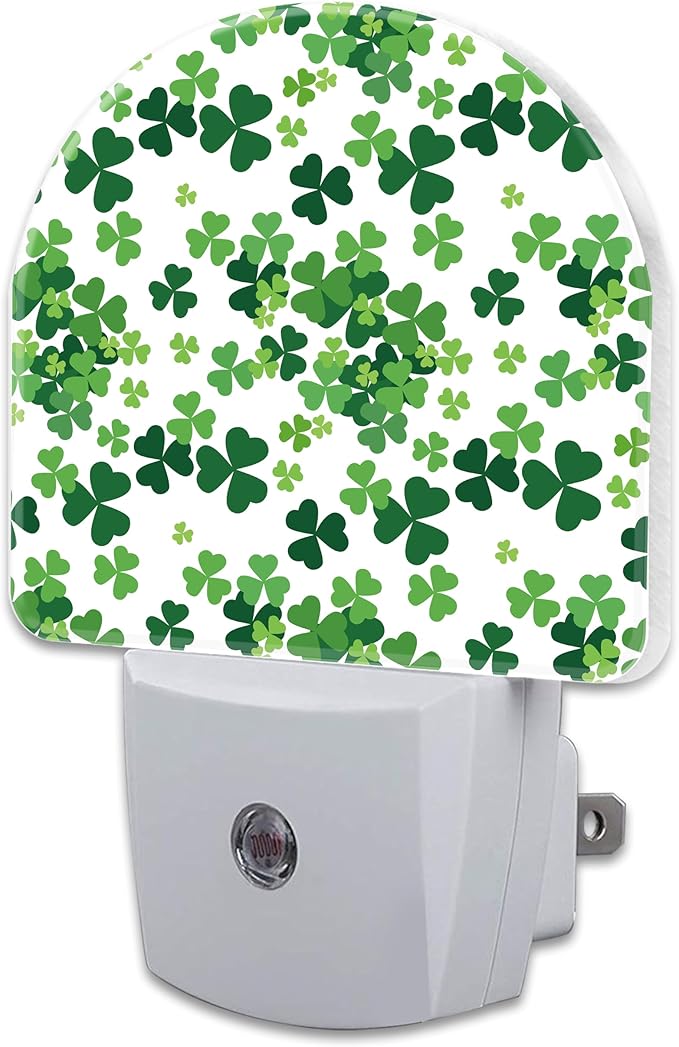 St Patrick's Day Shamrock Night Light Plug into Wall,Green Ireland Clover Leafs Dusk to Dawn Night Light Plug in,0.5w Energy Saving Sleep Friendly NightLight for Kids Boys Girls Home Decor