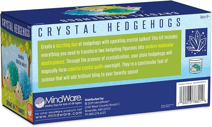 MindWare Crystal Growing Kits (Hedgehog Cool Colors) Grow Your Own Crystals Kit for Kids - Makes 2 Hedgehogs