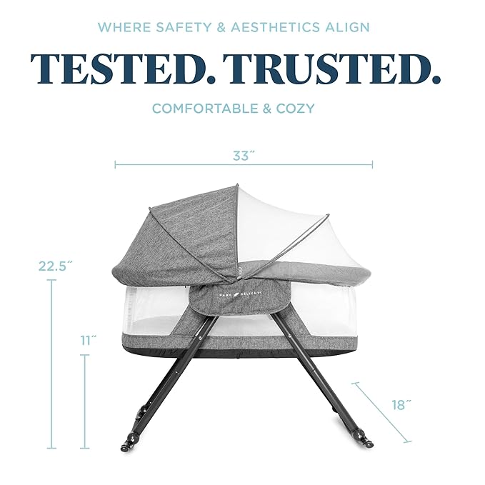 Baby Delight Slumber Deluxe Rocking Bassinet, Portable Baby Bassinet, Removable Canopy, Charcoal Tweed