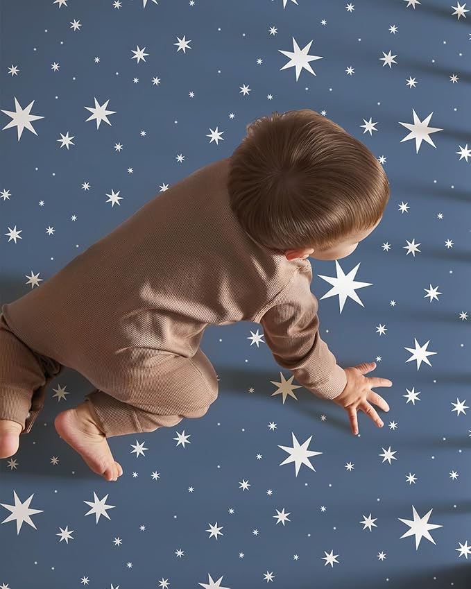 Pack and Play Sheets Fitted 3 Pack, Mini Crib Sheets for Pack N Play Mattress Stretchy Portable Playard Sheets, Soft Breathable Grey & Blue Moon