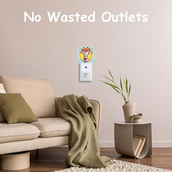 Night Light Plug Wall,Cute Giraffe with Flowers on Head LED Night Lights with Dusk to Dawn Light Sensor for Women Girls Boys Room Decor,Hallway,Kitchen,Bathroom,Nursery,Stairs