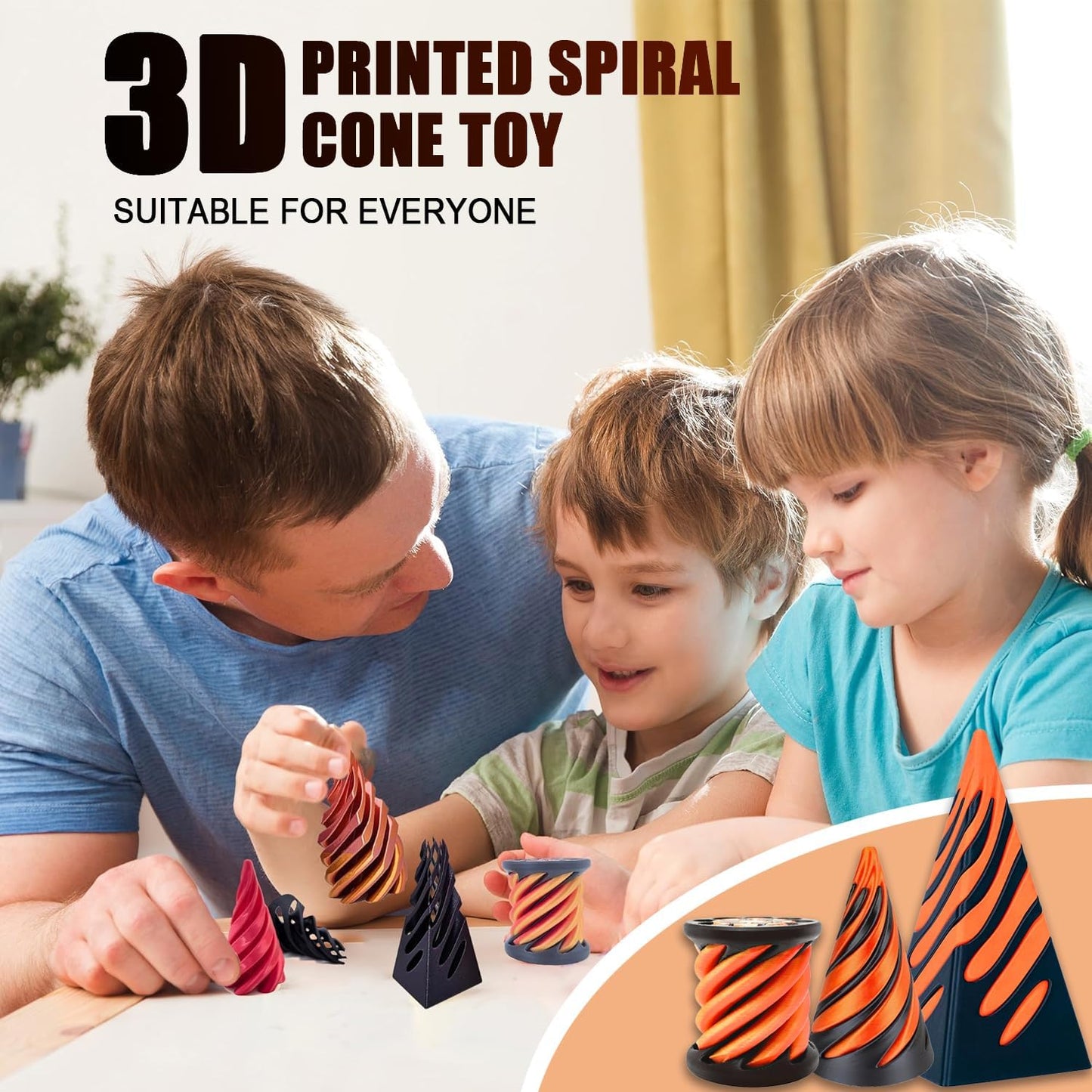 Impossible Pyramid Passthrough Sculpture, Spiral Cone Fidget Toy 3D Printed Toys, Adult Fidgets for Anxiety and Stress, Stress Relief Toys, Desk Toys Fidget Toys Adults Anxiety