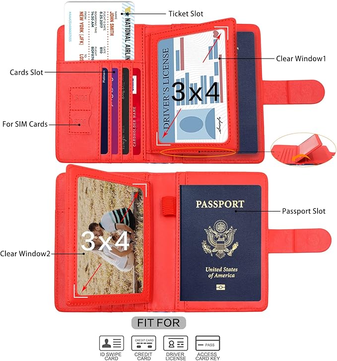 Melsbrinna RFID Passport Holder for Travel, Unisex Adults, Red, PU Leather, RFID Blocking, Passport Cover