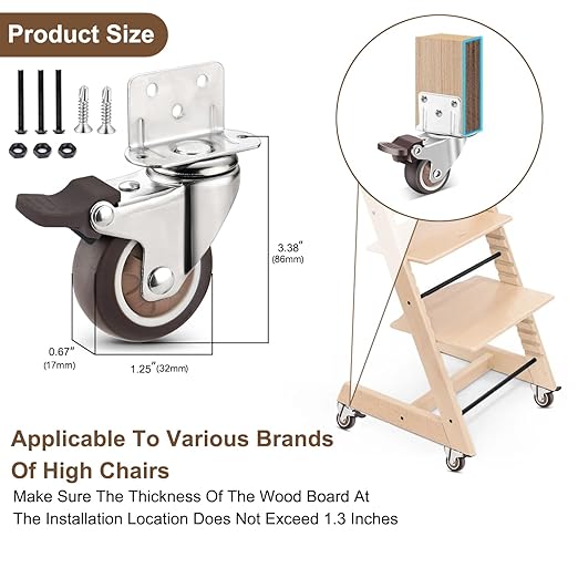 Stokke Tripp Trapp High Chair Booster Base Wheel Kit with Safety Locks, 360° Rotation, Counter Height Riser & Universal Boost Seat Replacement Parts (4 Pcs)