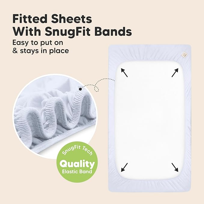 2-Pack Waterproof Baby Crib Sheets for Boys, Girls - 52x28 Viscose Derived from Bamboo Toddler Bed Sheet Neutral, Fitted Crib Mattress Protector Cover for Baby Bedding, Soft & Gentle (Blue Flax)