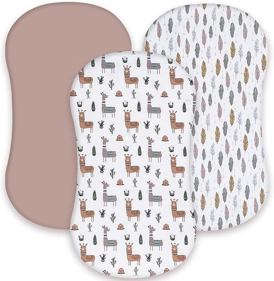 AMROSE 3 Pack Heavenly Soft Bassinet Sheets for Baby Universal Fitted for Various Cradle and Bassinet Mattress Pad, Silk Touch Gentle Breathable Microfiber, Alpaca & Feather