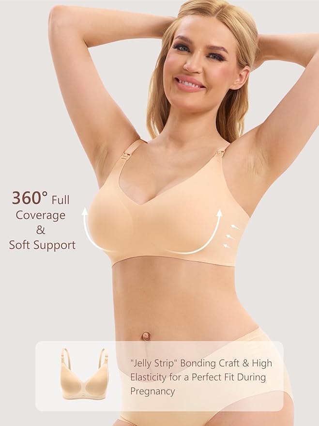Angelhood 3 Pack Nursing Bras for Breastfeeding Seamless Pregnancy Maternity Bra Wireless Sleep Bralette with Extenders