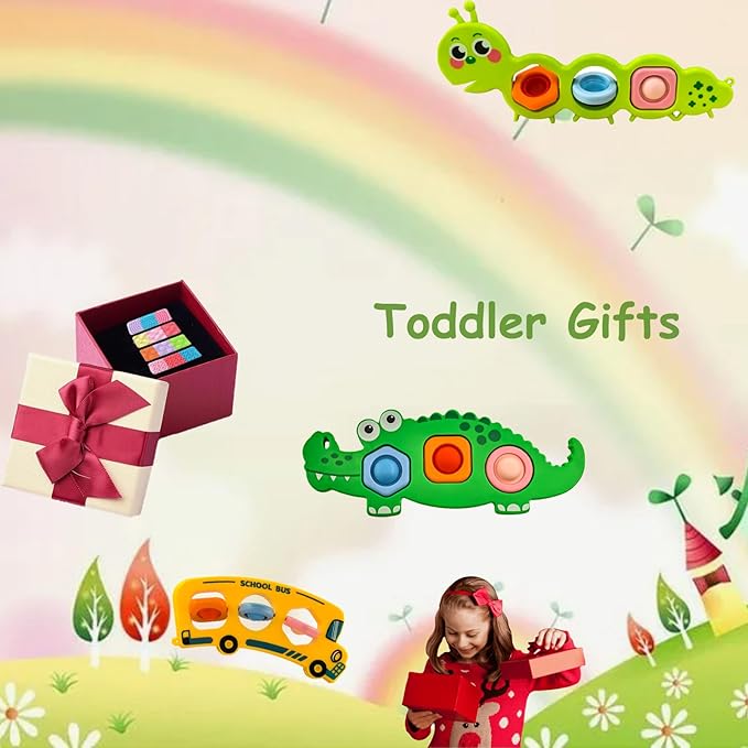 7Pcs Fidget Popper Sensory Toys for Airplane Travel, Montessori Toy, Sensory Toys for Kids with Autism, Pop Fidget Toy Classroom Gifts Stocking Stuffer for Travel Toy for Toddlers 1-3 Years Old