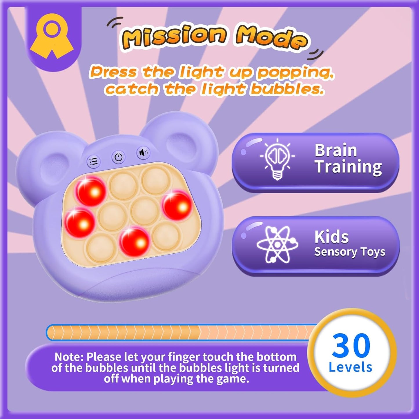 Fast Push Bubble Game, Light-up Pop Game Fidget Toys for Kids and Adults, Electronic Handheld Games, Stress Relief Toys for 6 7 8 9 Year Old Boys & Girls (Purple)