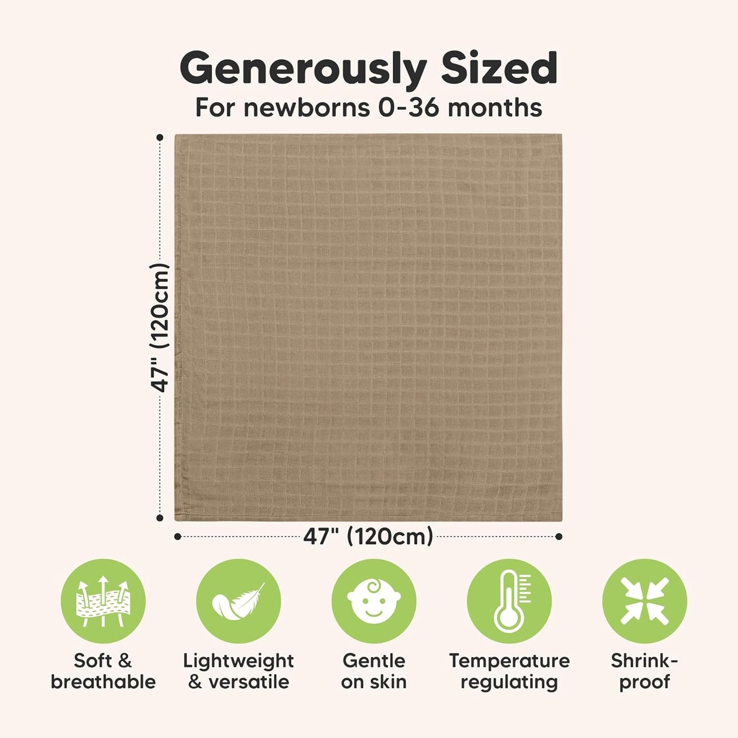 4-Pack Muslin Swaddle Blankets for Boys, Girls - Organic Baby Swaddles for Newborns, Soft & Breathable Receiving Baby Blankets for Girl, Boy, Neutral, Newborn Essentials Gift (Spice)