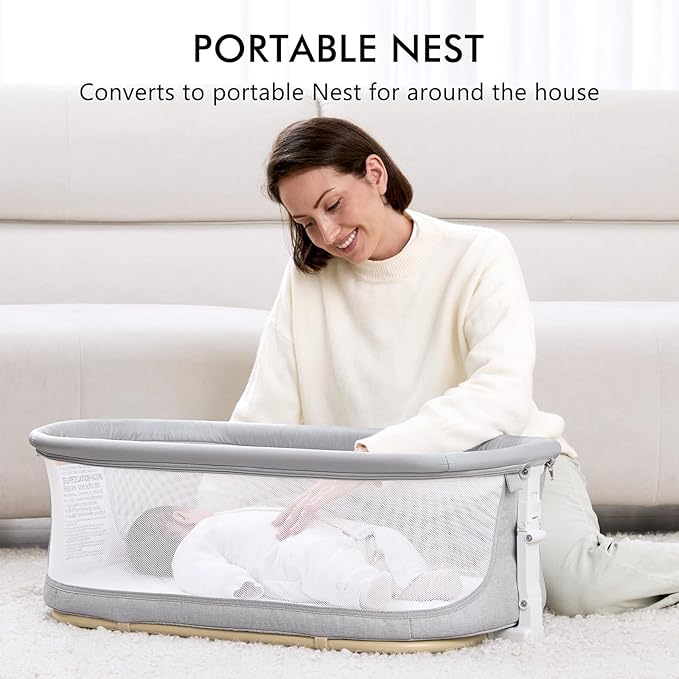 ANGELBLISS 3 in 1 Baby Bassinet, Rocking Bassinets Bedside Sleeper with Calming Motion, Portable Nest for Newborn Infant, Breathable Mesh (Grey)
