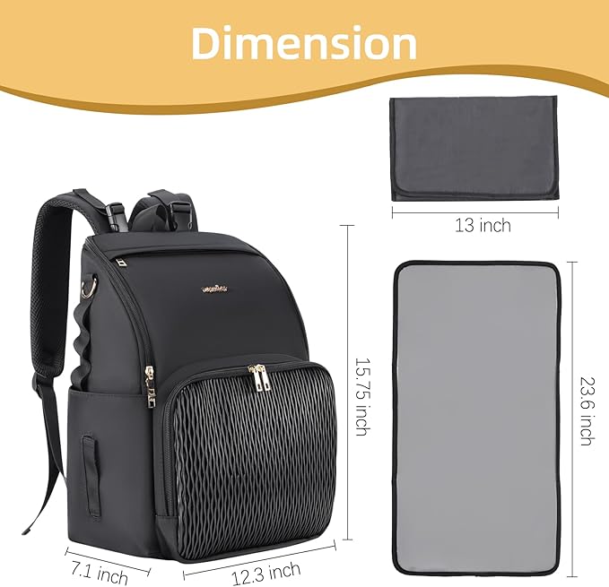 Stylish Baby Diaper Bag, Baby Bag with Changing Pad, Pacifier Case& Stroller Straps, Large Diaper Backpack Boy Girl, Water Resistant Travel Diaper Backpack for Mom Dad