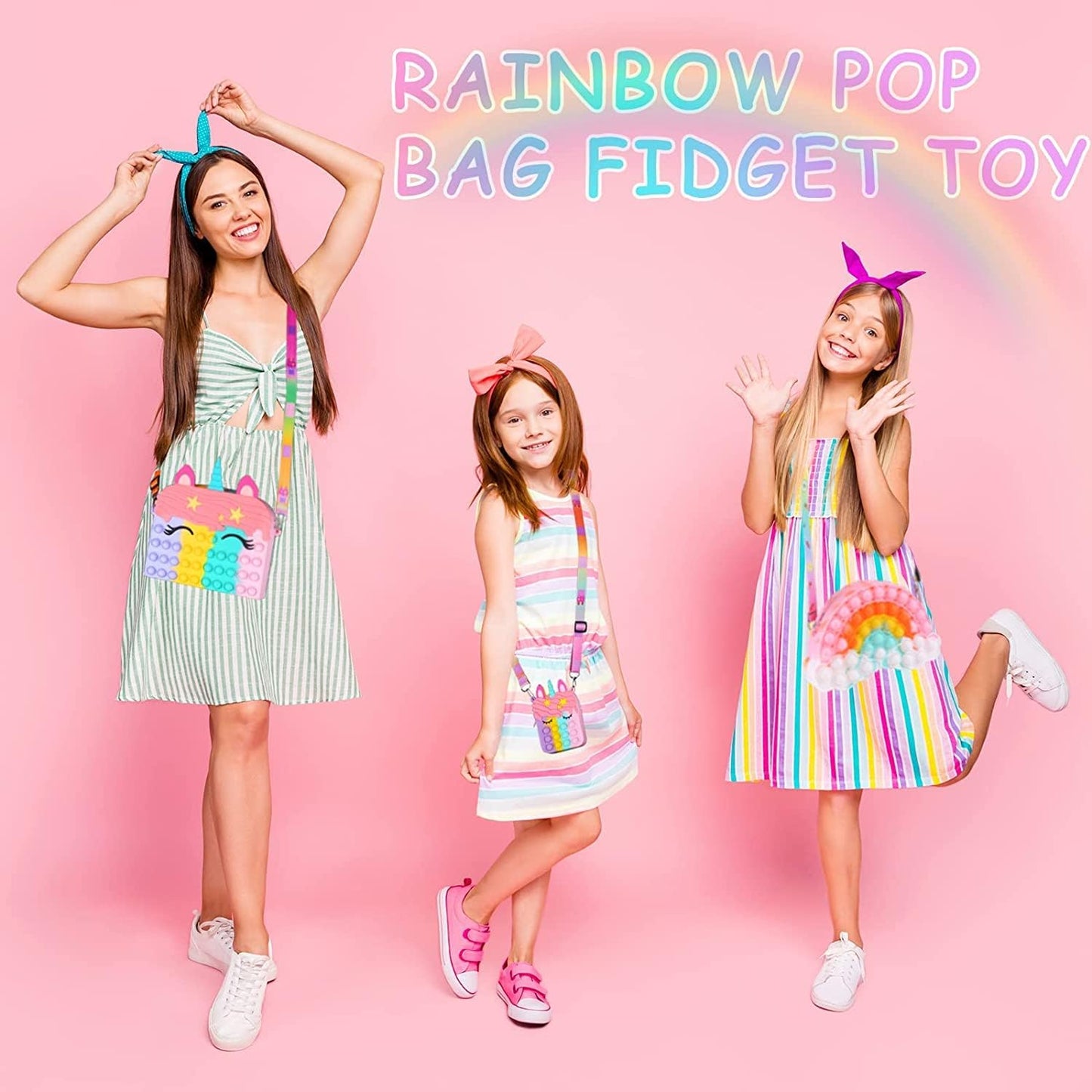 Aucma 2 Pack Purse for Girls Toys Gift Rainbow Cloud Pink Unicorn Crossbody Handbag Bag Kid 3 4 5 6 7 8 9 10 11 12 Years Old Birthday Valentines Christmas Stocking Easter Basket Stuffers Stuff