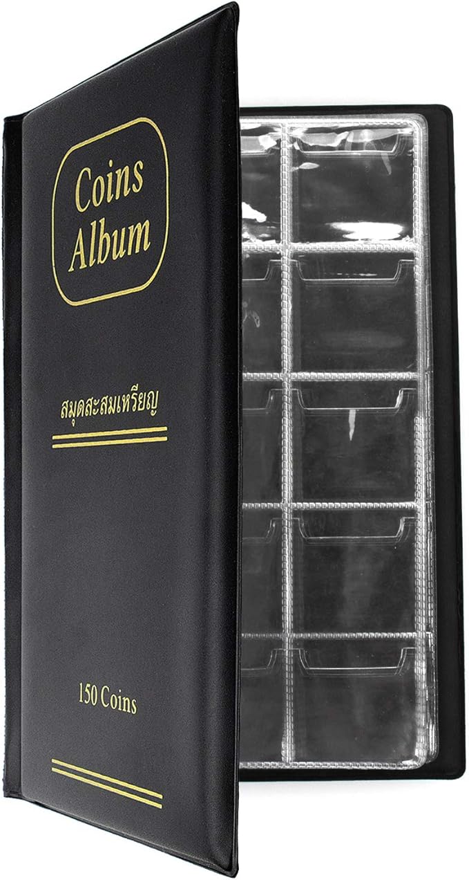 150 Pockets Coin Album, Penny Collecting Book, Souvenir Coins Collection Holder, Ideal for Pressed Pennies Passport, Hobby Coin Collector, Money Specie Display Storage Case (Black)