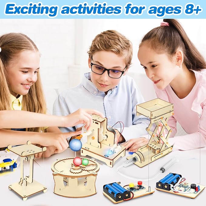 5 in 1 STEM Kits Projects for Kids, STEM Toys Crafts for Boys, Girls, Ages 8+, Science Building Toys Kits for Kids, 3D Wooden Puzzles, Birthday Gift for Boys Girls 8 9 10 11 12 Years Old