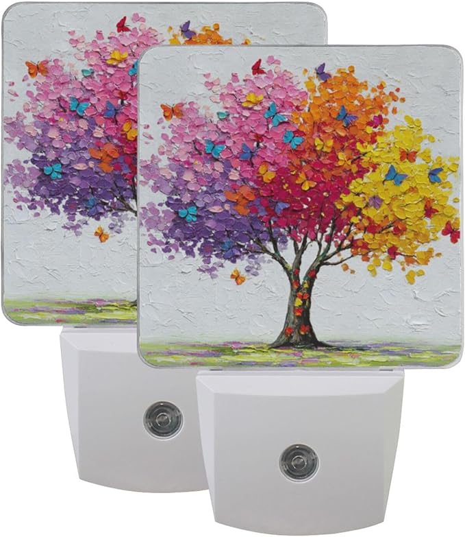Aslsiy Night Light for Kids Beautiful Tree Vibrant Colors Butterfly (1) Plug in Wall Lamp LED Dusk to Dawn Sensor Energy Saving Nightlight for Boys Girls Men Women