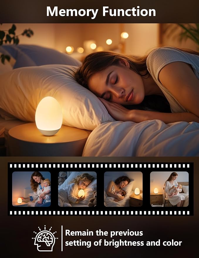 Egg Night Light for Nursery: Baby Night Lights Tap Lamp Stepless Dimming with Warm White and 7 RGB Colors Rechargeable Portable for Infant and Kids Bedroom Breastfeeding Sleep Aid