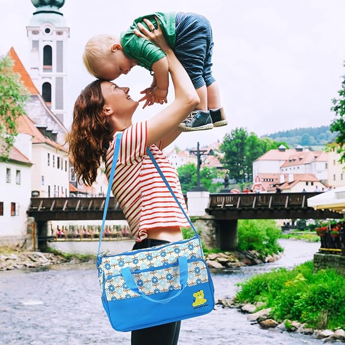 5Pcs Diaper Bag Tote Set,Large Mommy Bag with Portable Nappy Changing Pad,Pacifier Case,Travel Baby Bags for Mom