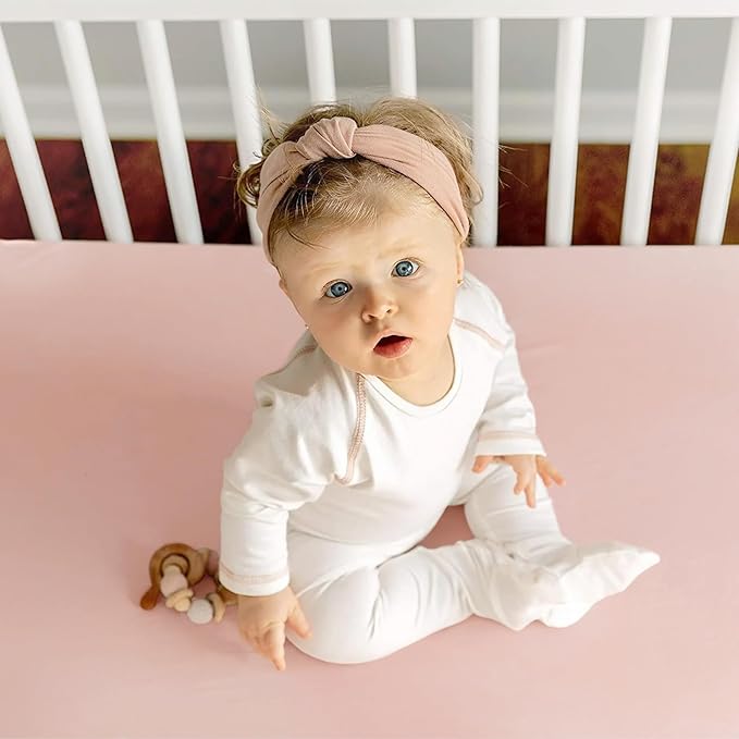 Stretchy Ultra Soft Jersey Knit Fitted Pack n Play Sheets Set 2 Pack, Portable/Mini Crib Sheets for Girls, Universal Fit for Pack N Plays Safe and Snug, Pink Rose Print