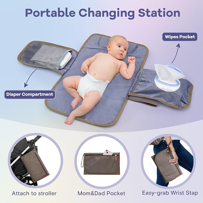 RUVALINO Diaper Bag Backpack, Multifunction Travel Pack Maternity Baby Changing Bags, Large Capacity, Waterproof, Khaki