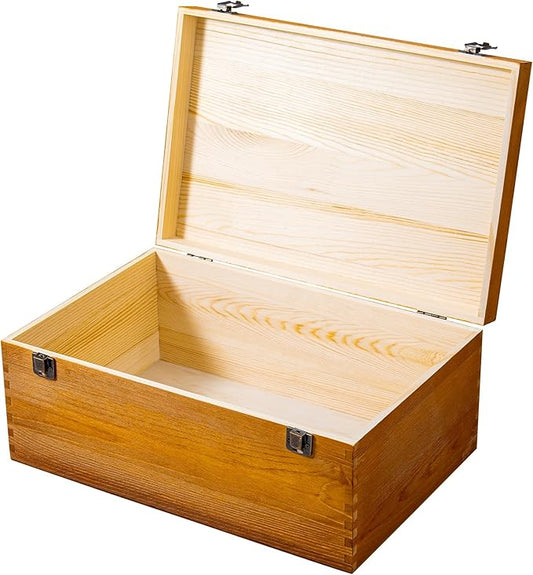 Vintage Wooden Storage Box, 14.14 * 9.43 * 5.89 Inch Small Wooden Box with Hinged Lid for DIY Art Hobby, Wood Keepsake Box Rectangular for Toys Jewelry Crafts Brown