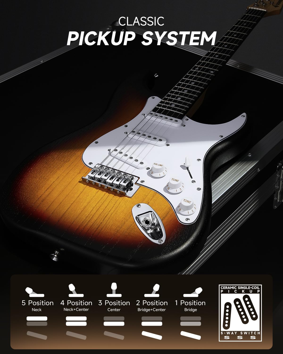 DONNER DST-80 Electric Guitar 39” Beginner Electric Guitar Kit with Amp, Classic SSS Pickup Complete with Gig Bag, Tuner, Capo, Strap, Picks, and Free Online Lessons
