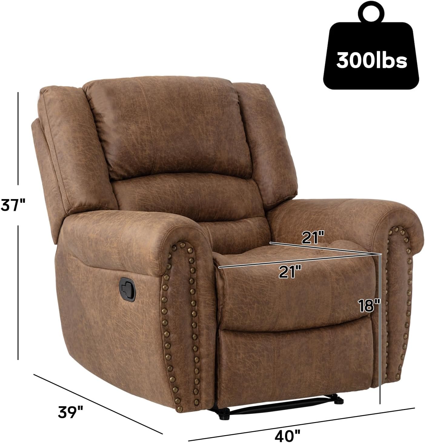 CANMOV Leather Recliner Chair, Classic Breathable Manual Recliner Chair with Comfortable Arm and Back Single Sofa for Living Room, Camel