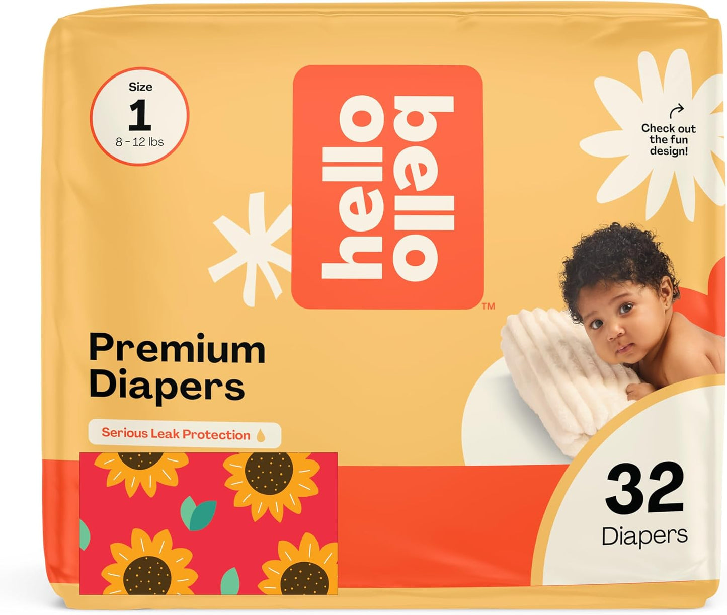 Hello Bello Diapers, Size 1 (8-12 lbs) Flower Child, 32 Count of Premium Disposable Baby Diapers, Hypoallergenic with Soft, Cloth-Like Feel