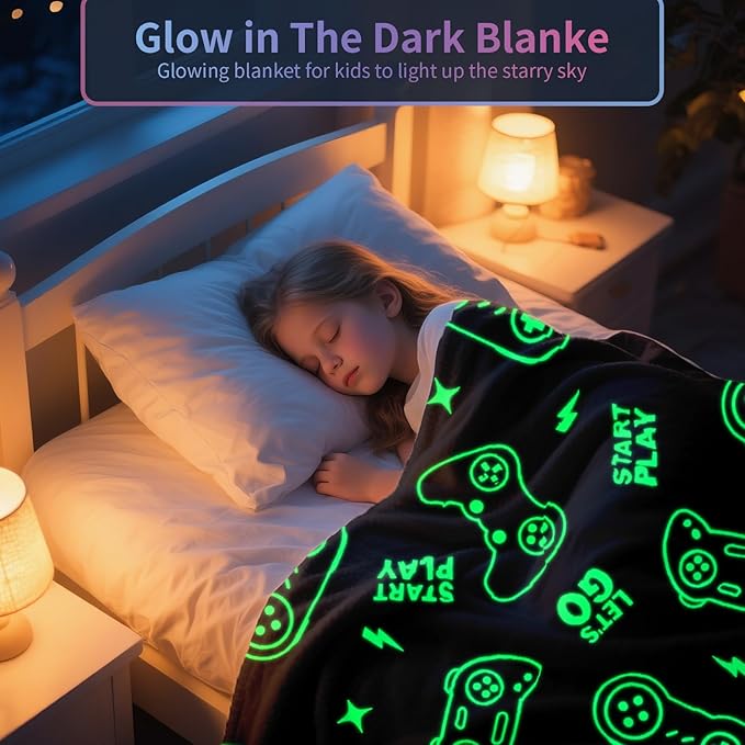 Gaming Blanket for Boys, Glow in The Dark Gamer Blankets, Gaming Gifts for Men, Cool Gamer Gifts for Teenage Boys, Birthday 50"x 60"