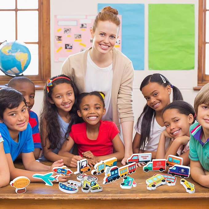 Kathfly 36 Pcs Wooden Community Helpers Community Wooden Toy Preschool Little Professionals Block Vehicles Set Multicultural Vehicles Creative Play for Social Learning, Educational Model