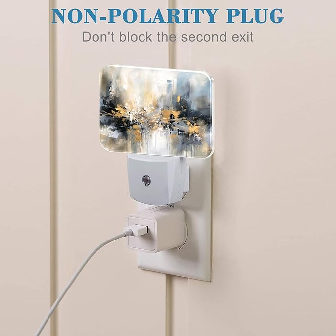 Modern Abstract Oil Painting Night Light, Gray Golden Painting Nightlight Plug into Wall with Dusk to Dawn Sensor for Kid Girls Boys Women Men Bedroom,Hallway,Kitchen,Bathroom,Stairs Decor