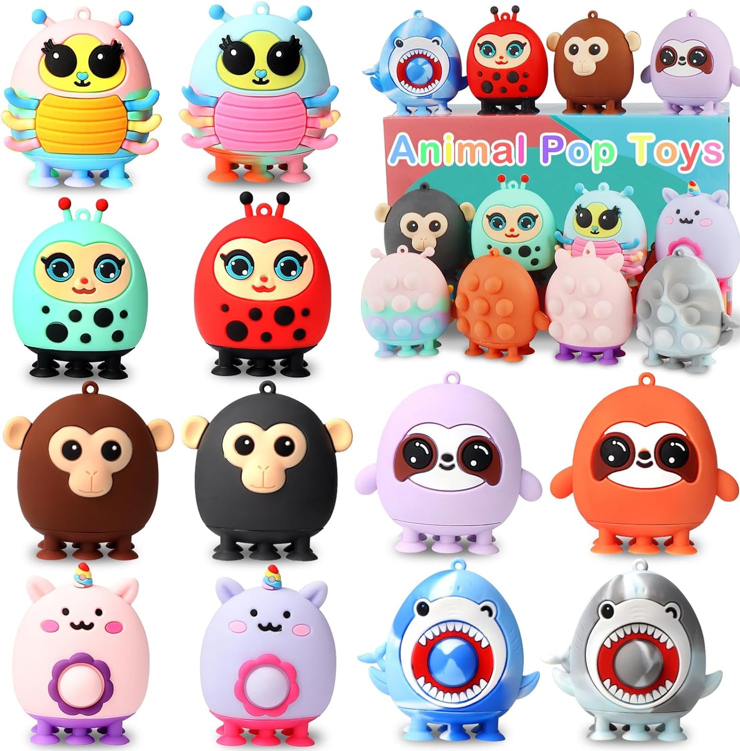 Pop Party Favors for Kids,3D Pop Animals Its Fidget Toys,Silicone Animal Suction Toys,Birthday Gifts for Boys & Girls,Goodie Bag Stuffers,Pinata Stuffers,Carnival Prizes,Treasure Chest for Kids Prizes