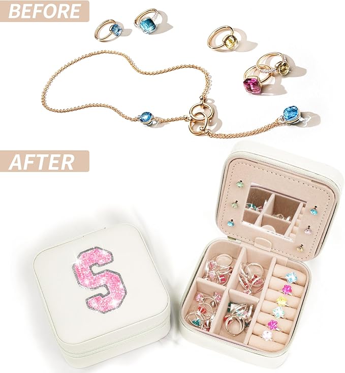 Travel Jewelry Case - Personalized Jewelry Box for Women,Small Cute Jewelry Organizer Storage Aesthetic,Travel Essentials Birthday Gifts | Cream,S