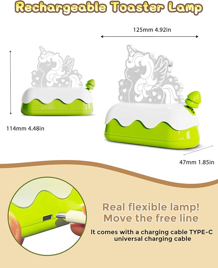 L LOHAS LED Cute Toaster Night Lights for Kids, Kawaii Stuff Horse Desk Lamp, Rechargeable Desk Decor for Bedroom, Besides, Dinning, Nursery Night Light for Kids, Boys, Girls, Gifts