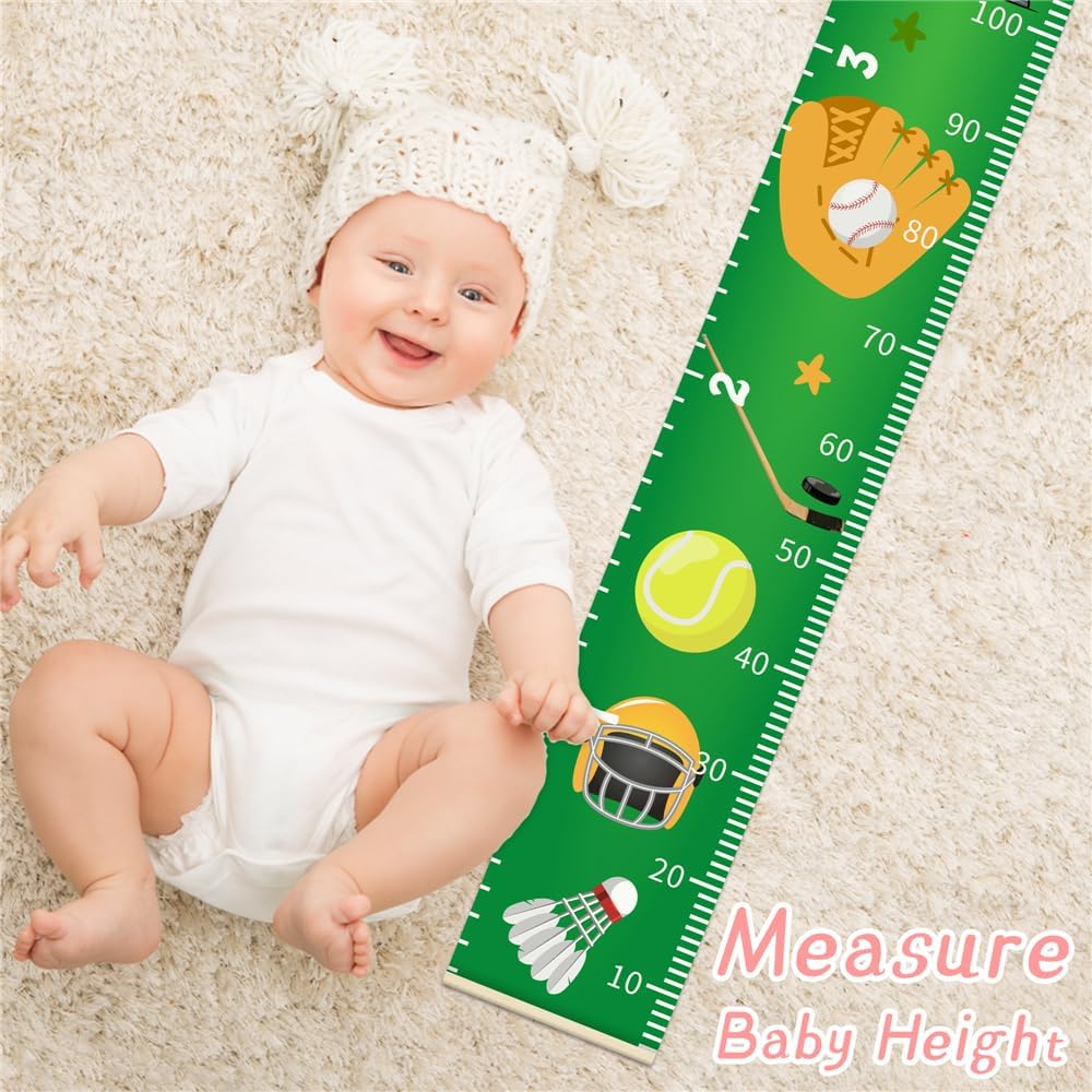 Colorful Alphabet Growth Chart for Kids Baby Height Chart Ruler Removable Canvas Wooden Frame Hanging Wall Rulers Measurement Charts for Toddler Room Nursery Decor - 79"X7.9" with Black Wood