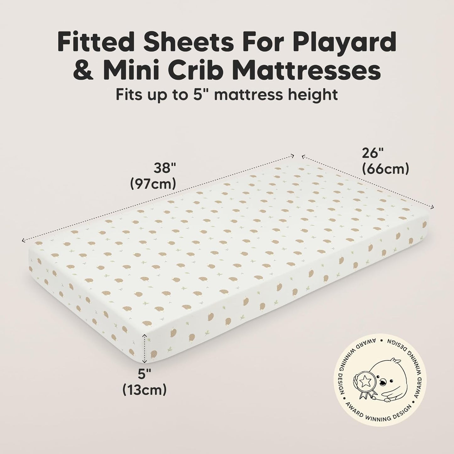 2-Pack Mini Crib Sheets Fitted - 38x26 Pack N Play Sheets for Pack and Play Mattress, Organic Cotton, Soft & Breathable Playard Bedding, Neutral Mini Toddler Bed Cover for Boys, Girls (Nibbles/Bruce)